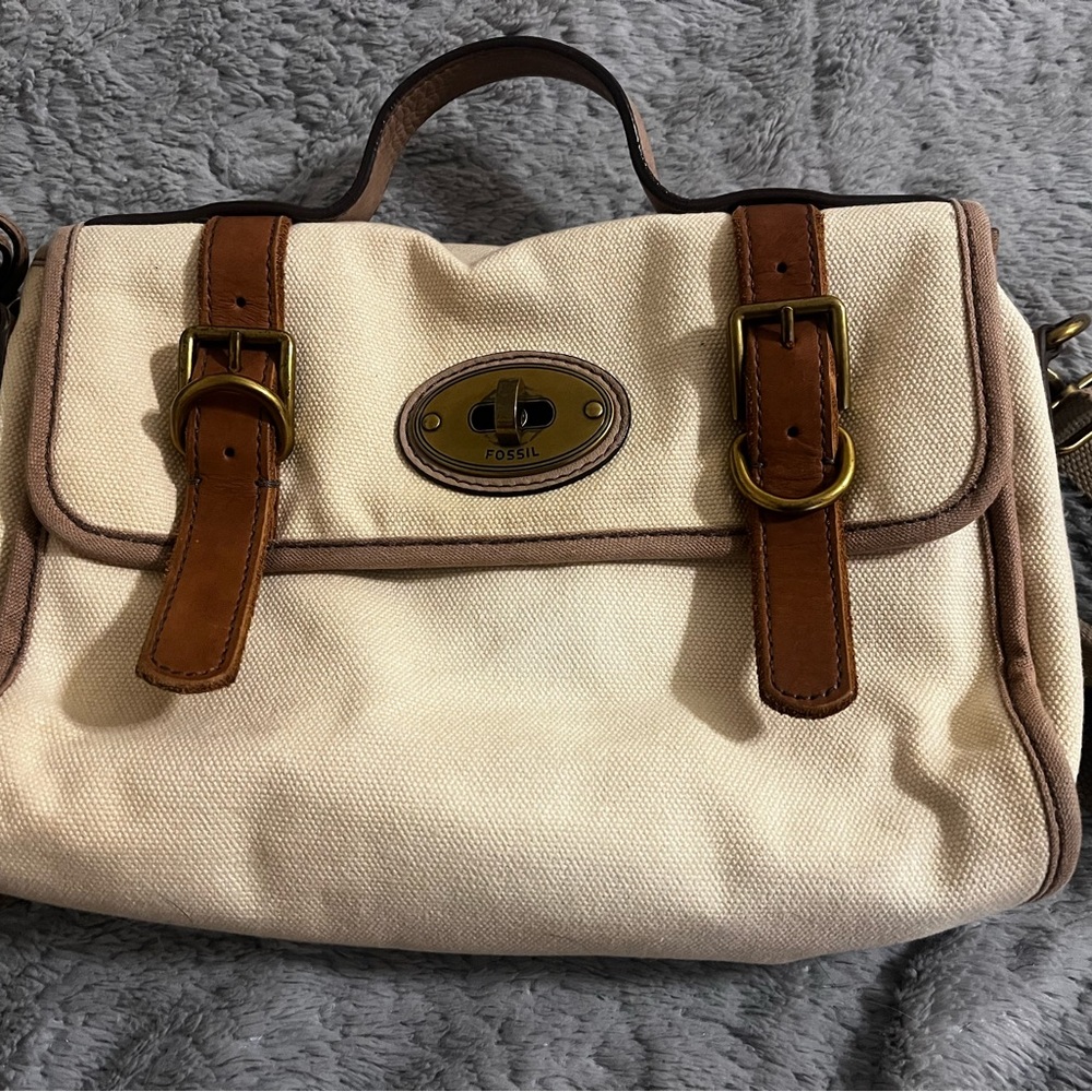 FOSSIL Long Live Vintage 54 Beige Canvas Messenger crossbody